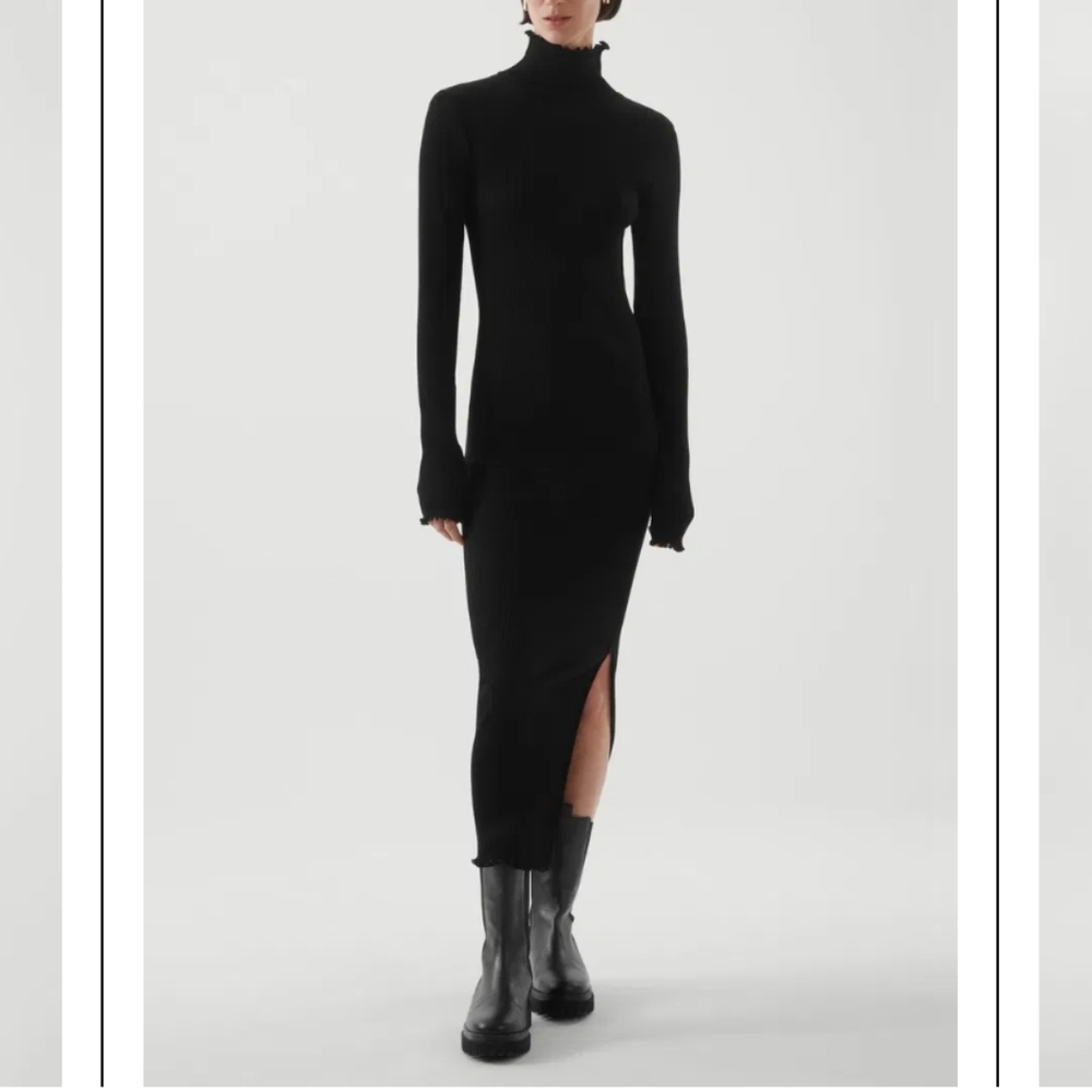 COS women’s black ribbed knit mock neck midi dress size XS like new